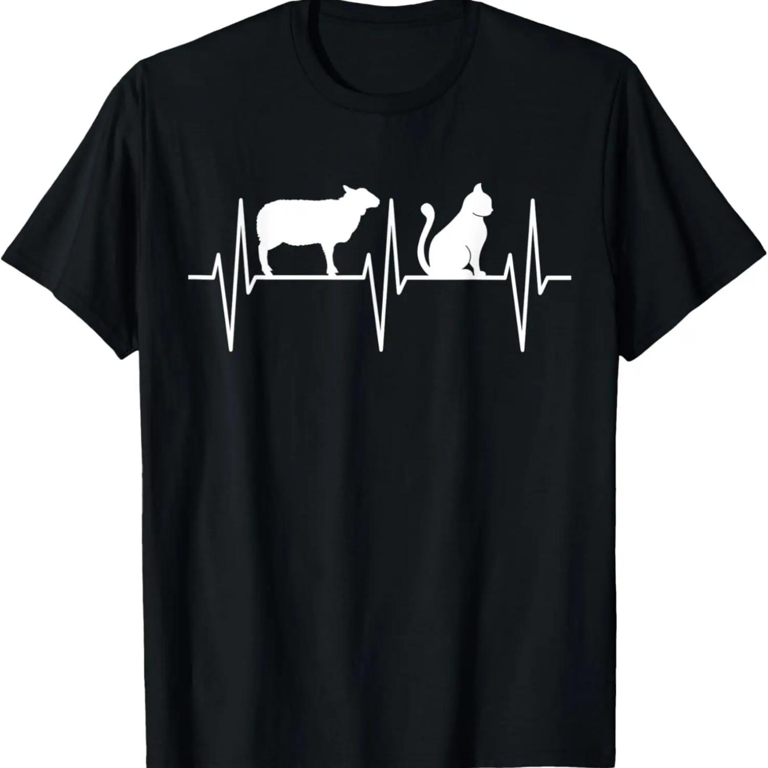 Sheep Shirt Cat Lover Sheep Heartbeat Farmer Sheep Lover T-Shirt S чёрный