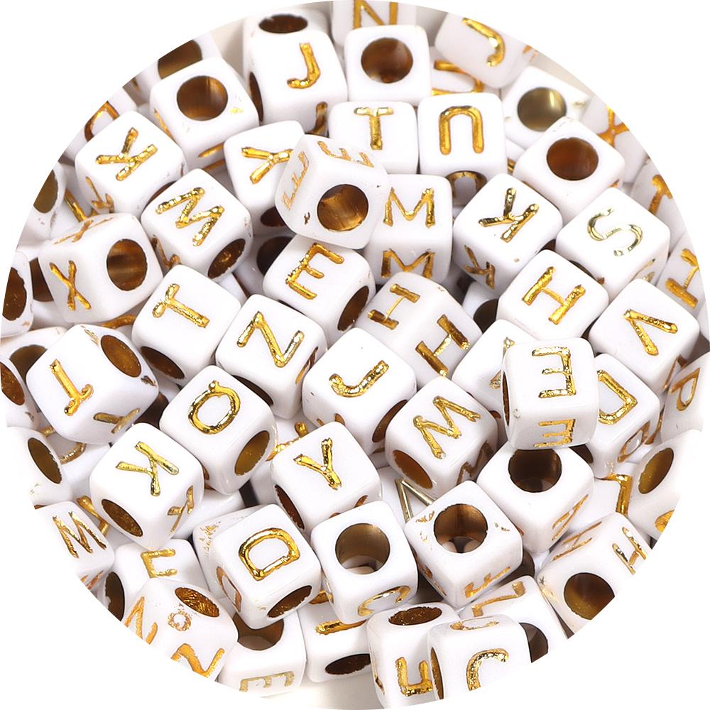 100pcs A-Z Acrylic Letter Square Beads Gold Color 6mm Large Hole Loose Bead for DIY Bracelet Necklace Jewelry Beaded Accessories