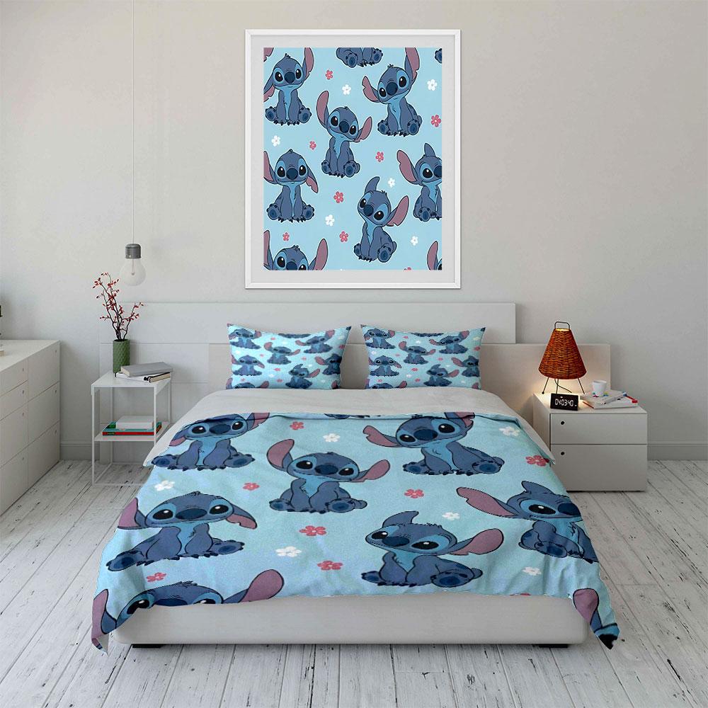 Cute Blue Cartoon Alien Print Bedding Duvet Cover Set Duvet Cover Pillowcases (1*Duvet Cover 2*Pillowcases, Without Duvet Insert)