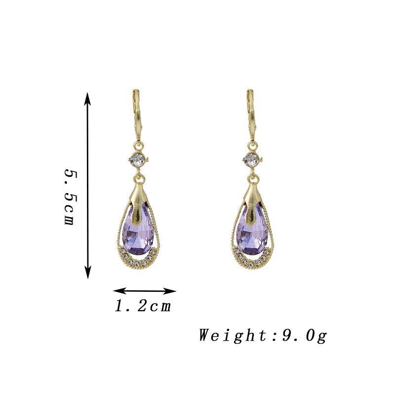 Purple Water Droplet Crystal Dangle Earrings for Women Wedding Party Elegant Zircon Geometry Golden Loop Drop Earrings