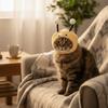Funny Warm Cat Bee Headdress Plush Cartoon Cat Headwear Adjustable with Active Eyes Pet Cosplay Hat for Puppy Dogs Cats