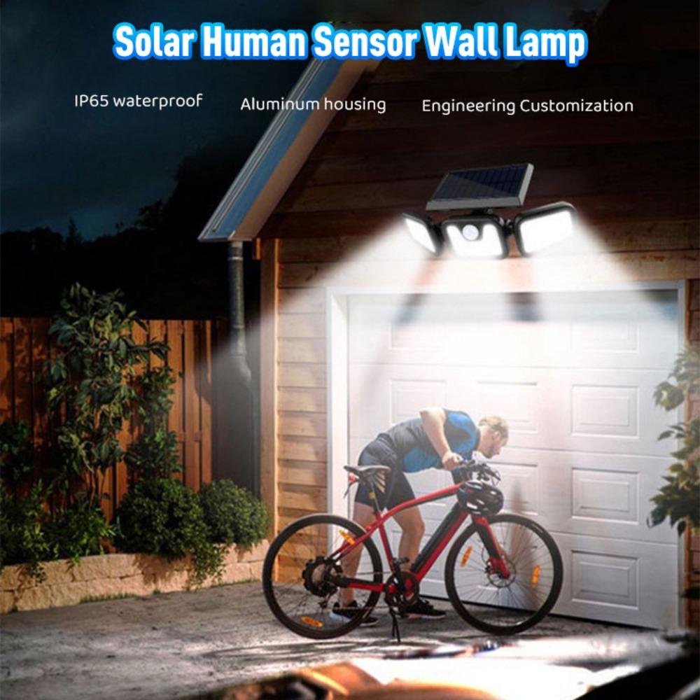 74 LED Outdoor Solar Light Triple-Head Rotatable Wall Mount Lamp PIR Motion Sensor Security Light for Home Garden Yard Road