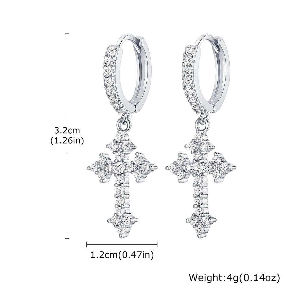 Full Cubic Zirconia Stones Cross Earrings Men Women,sparking Rhinestones Cross Dangle Earrings Gothic Punk Jewelry Gift