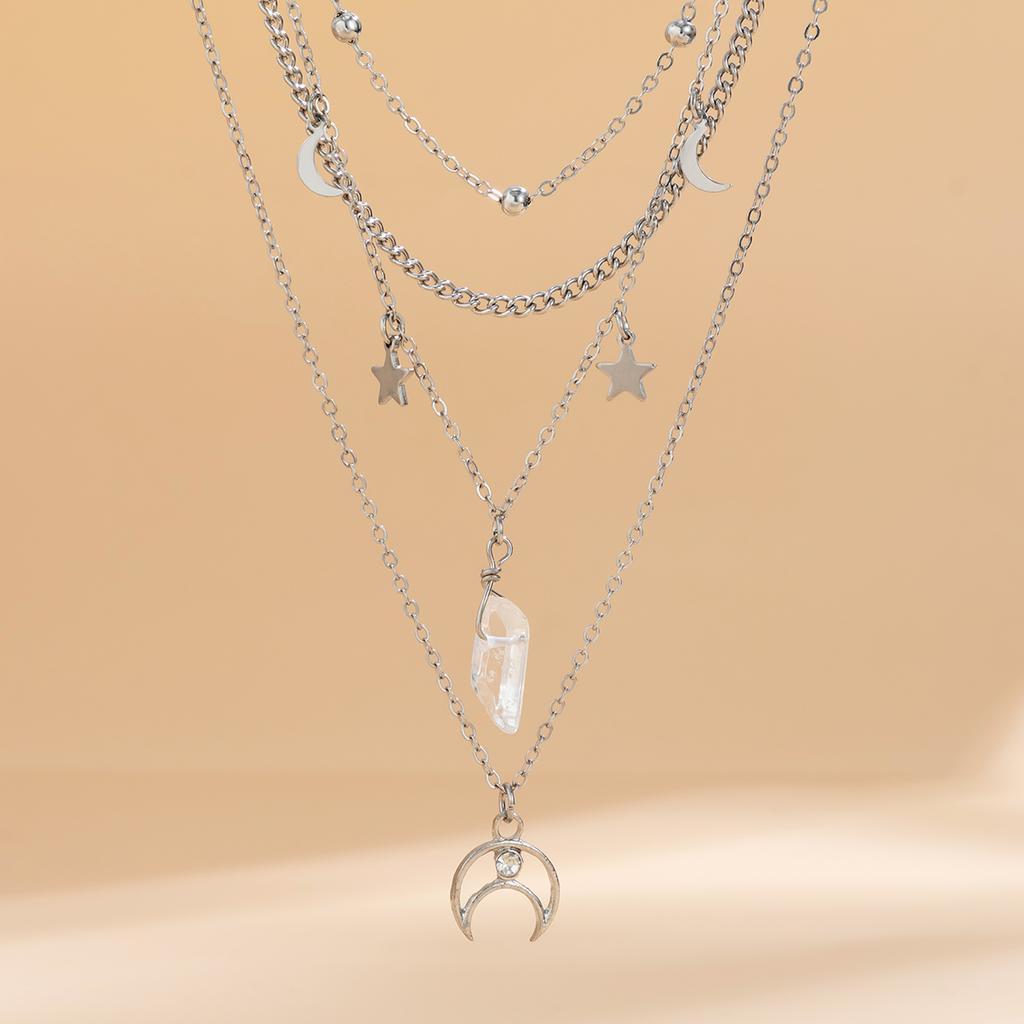 Layered Chain with Moon and Stars Pendant Necklace for Women Trendy Charms Chain Accessories on Neck Fashion Jewelry Female Gift