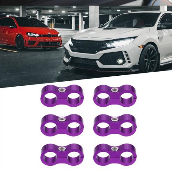 

6 Pcs AN6 Car Hose Separator Clamp Fuel Line Connector for Oil Fuel Hose Purple