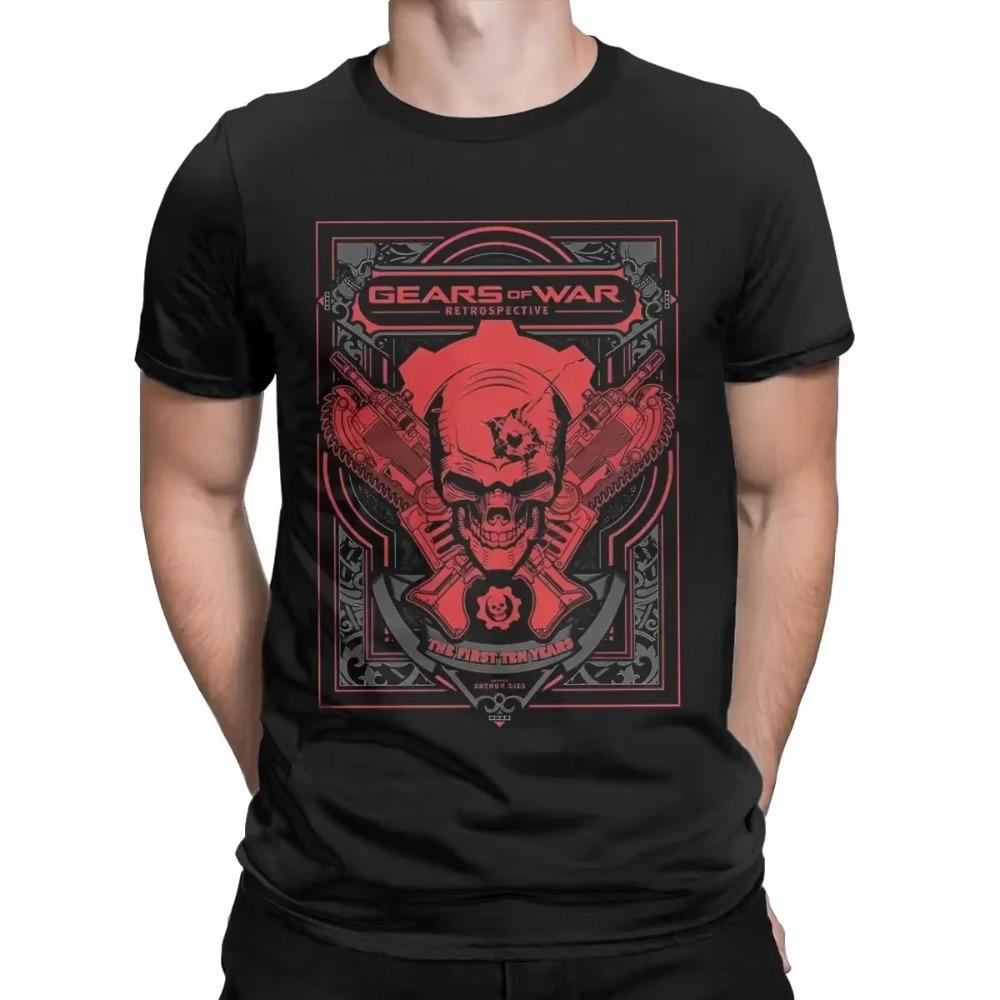 Vintage Gears Wars T-Shirts Men O Neck Pure Cotton T Shirts Shotting Game Crimson Omen Short Sleeve Tee Shirt Gift Merch