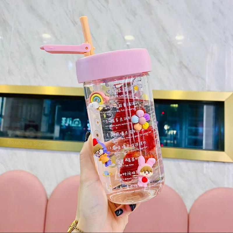 550 ML New Glass Water Bottles With Straw Tea Infuser Filter Clear Cute Flower Tea Water Separation Bottle For Girls School Cups