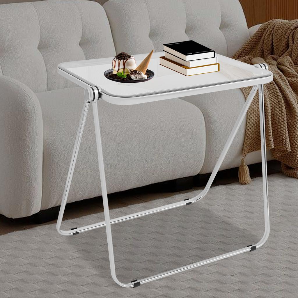Folding Table, Clear Foldable Side Table, Tiny Desk for Home Office, Small Computer Desk, Portable Laptop Table for Small Spaces