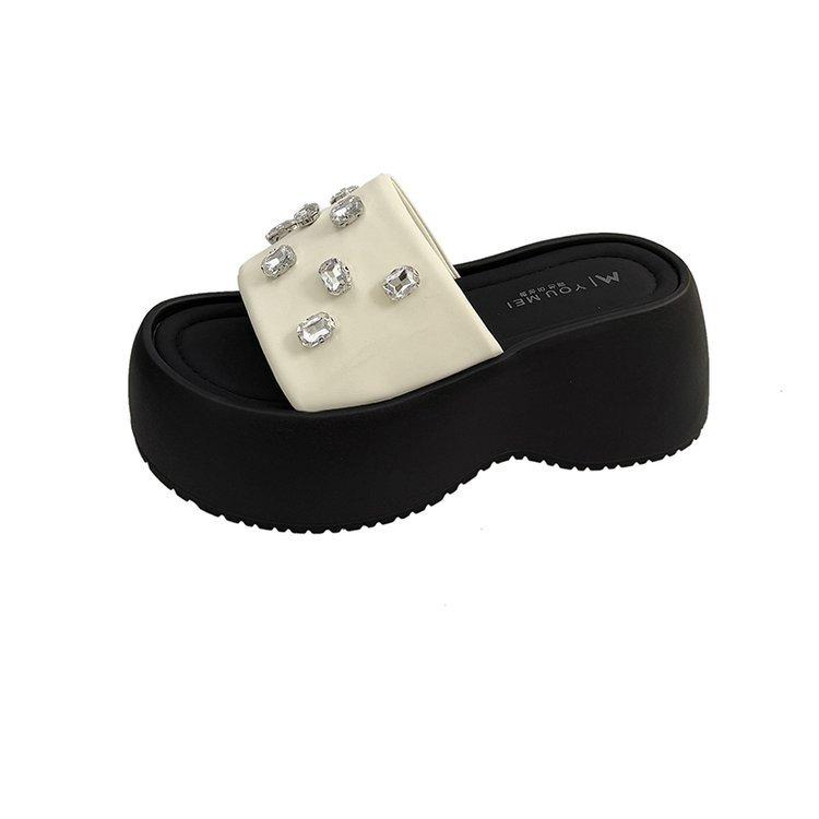 [Youshilai] Rhinestone slippers 2025 summer new temperament elegant and versatile small slippers