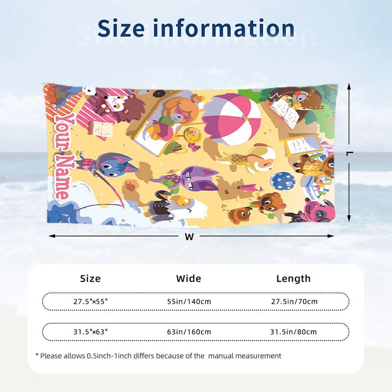 Beach Towel Custom Name Text, Quick Dry Large Towel For Beach HomeAnimal Crossing