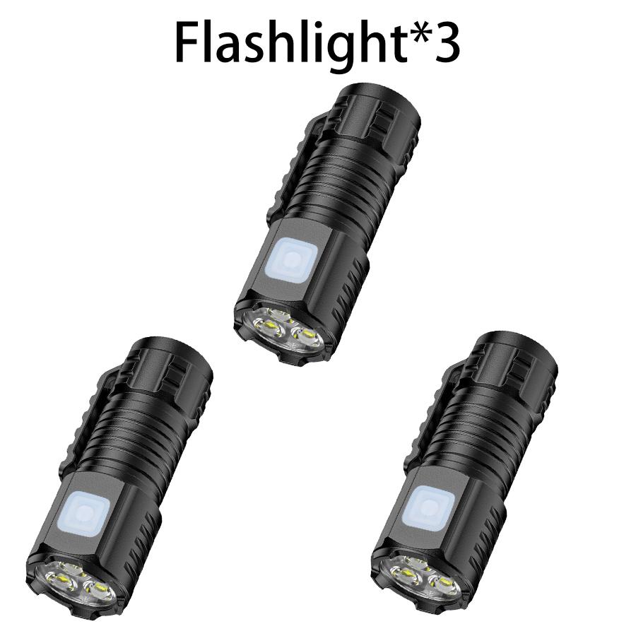 Three Eyed Portable Flashlight USB Rechargeable Lamp with Built in Battery LED Torch Waterproof Outdoor Camping MINI Handlights