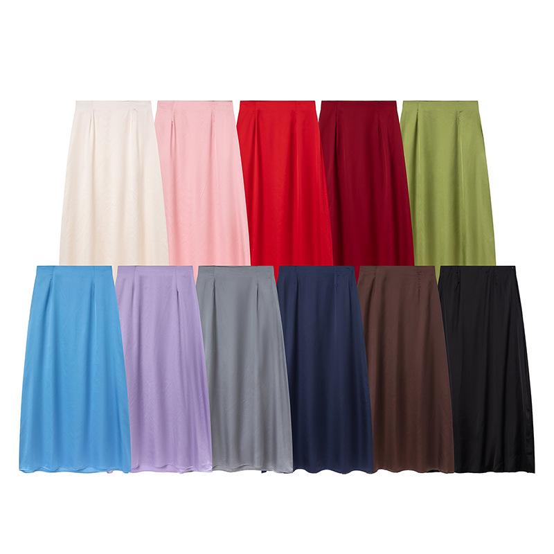 2024 Spring/Summer Women's Faux Silk Satin Bodycon Midi Skirt Casual European & American Style