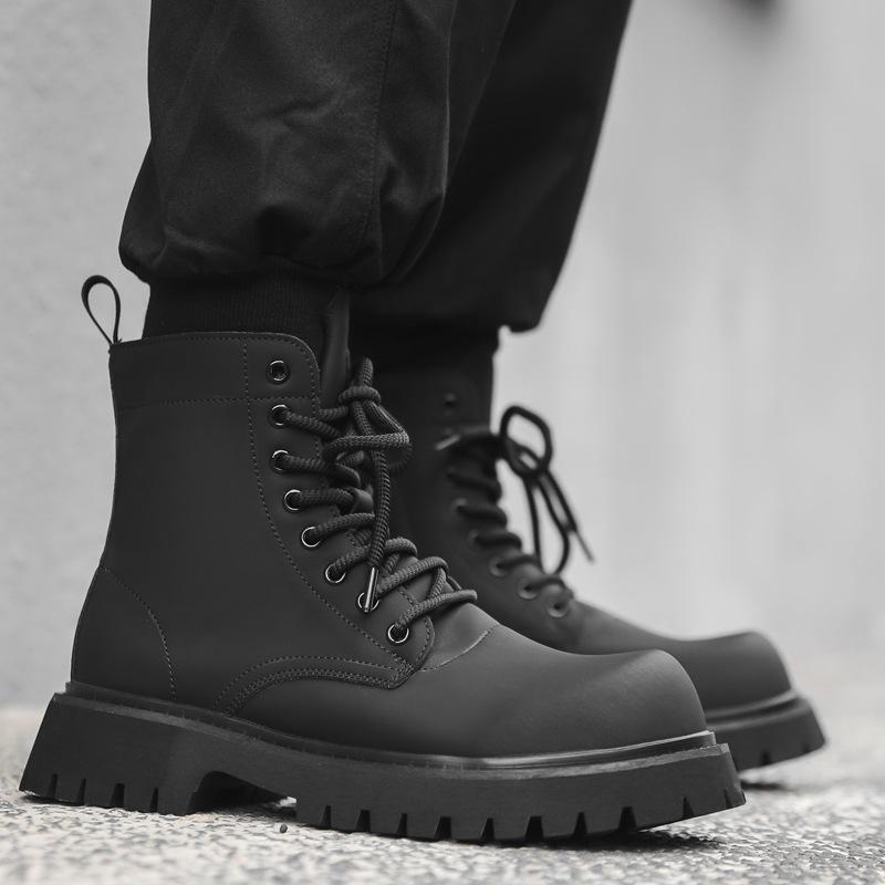 England style mens casual autumn winter boots black stylish genuine leather shoes cowboy platform boot high motorcycle botas man