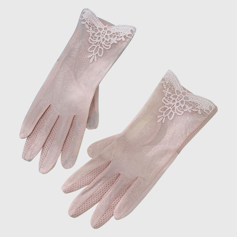 Ladies UV-Resistant Non-Slip Ice Silk Outdoor Cycling Driving Gloves Summer Lace Sunscreen Gloves