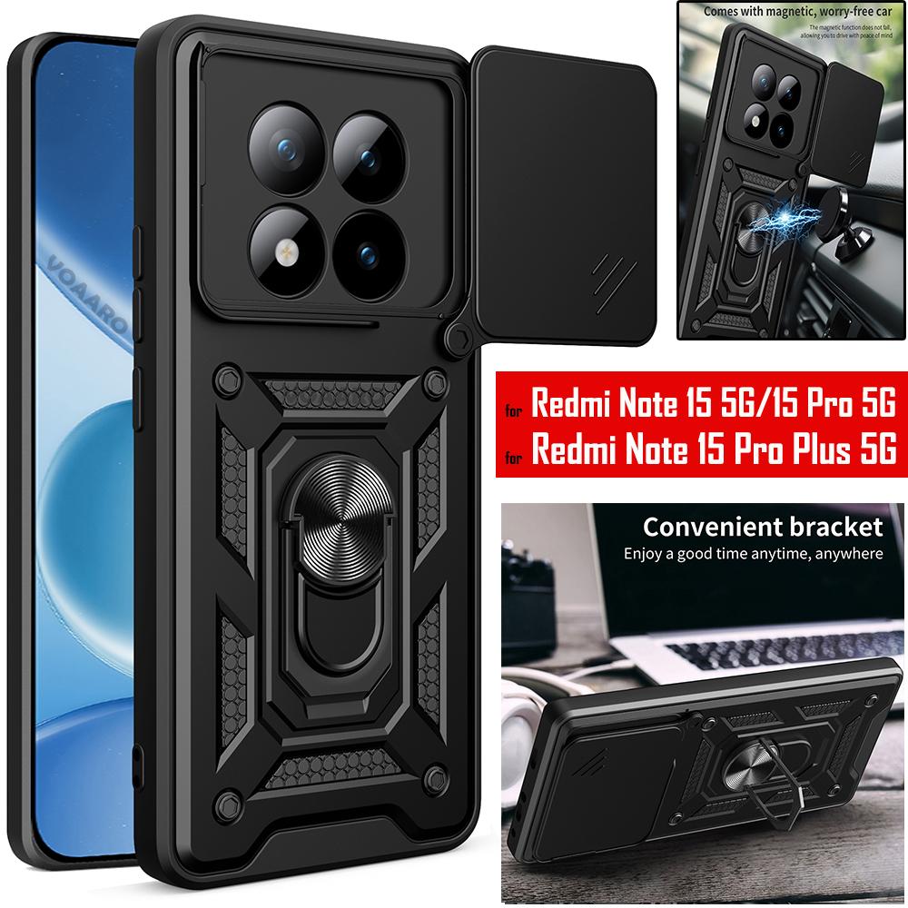 Slide Lens Armor Funda for Xiaomi Redmi Note 15 Pro Plus 5G China Case for Redmi Note 15 Pro 5G Case Magnetic Ring Stand Cove