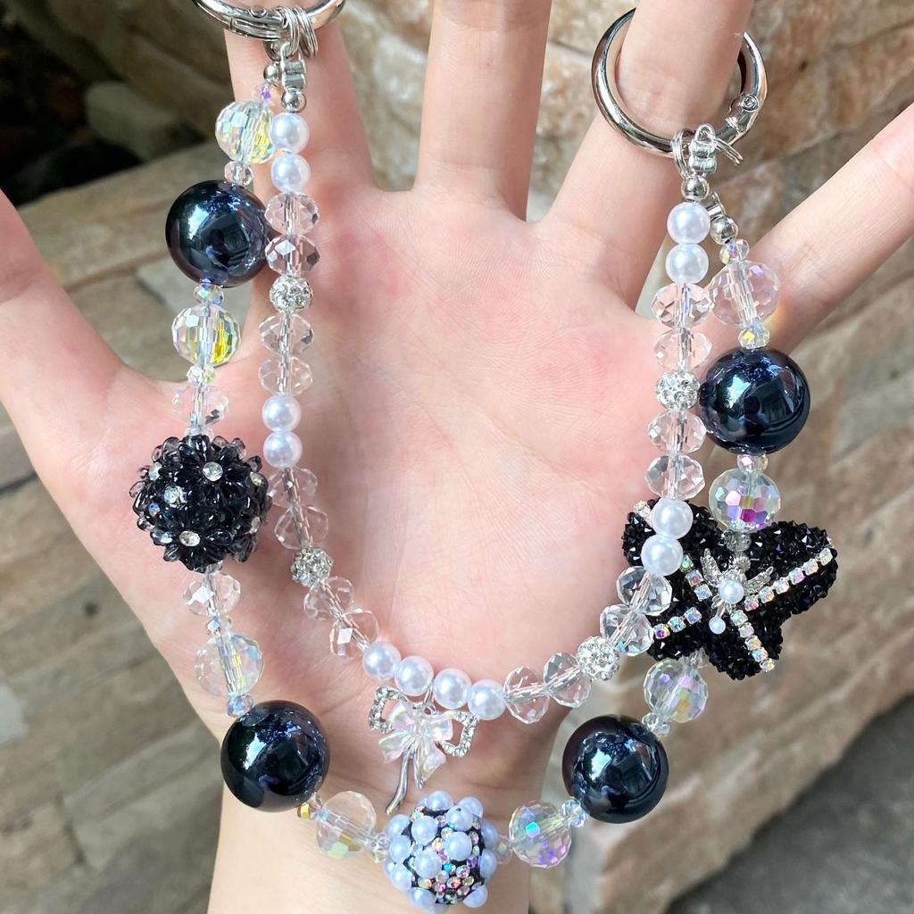 Fashion Sugar Butterfly Mobile Phone Chain Female Trend Transparent Color Beaded Bag Pendant