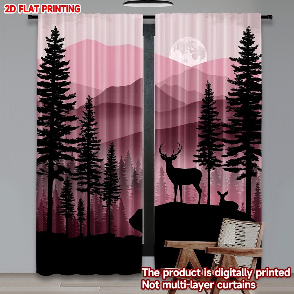 

Set Of 2 Flat Printing Happy Valentine Day Party Curtain Night Elk Digital Printed Polyester Drapes Decorations W100*H70(CM)-Grommet top&1PCS