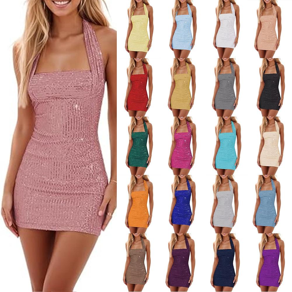 2025 Rock Damenkleid Französischer Hosenträgerrock mit Pailletten, eng anliegend, rückenfrei, kurzer Rock, Hüftrock, sexy Kleid