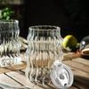 KEMORELA 4PCS Ribbed Glass Cups with Lids & Straws – 18oz Vintage Wavy Glass Coffee Cups, Bubble Glass Aesthetic for Iced Coffee, Clear Ribbed