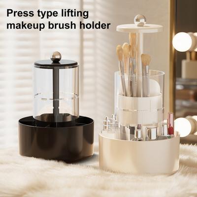 Makeup Brush Holder Dustproof 360-Degree Rotatable Press Type Multi-grid Makeup Brush Organizer Storage Tube