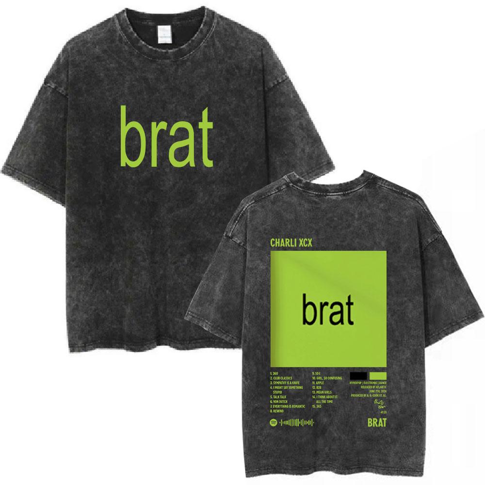 Charli Xcx Brat Tour Vintage Sprana Koszulka Męska Damska Odzież Moda Harajuku T-shirt 100% Bawełna Codzienne Koszulki Prezent dla Fanów