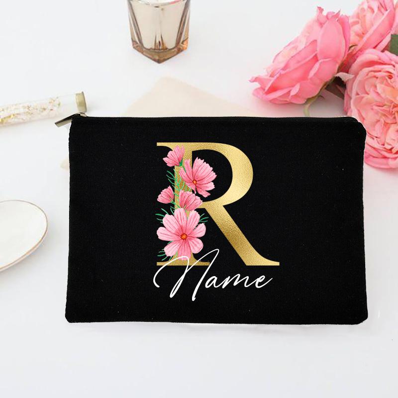 Personalized Makeup Bag Custom Initial with Name Bridal Cosmetic Case Monogram Toiletries Pouch Wendding Gifts for Bridesmaid