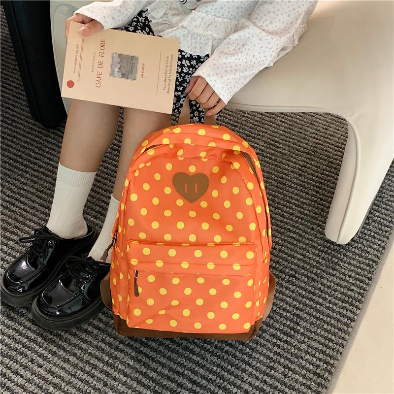 Mochila Escolar Coreana Vintage Bolinhas Mochila Feminina Grande Capacidade Versátil Mochila Escolar Estudante Casual Leve Impermeável Mochila Esportiva