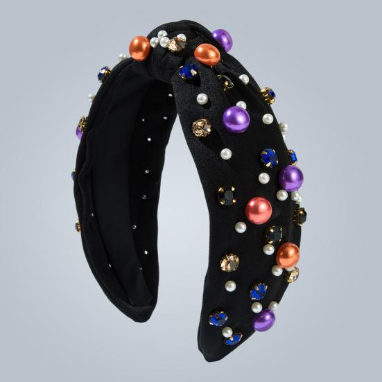 Halloween-themed Headband Faux Pearls Rhinestones Decor Widen Design Hair Hoop Adult Knot Headband Hair Accessories