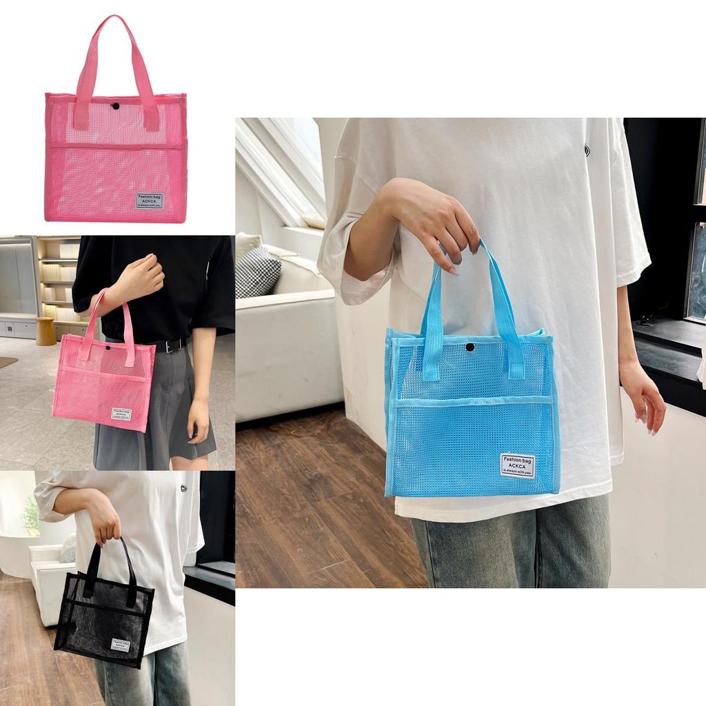 Stylish Korean Transparent Mesh Casual Beach Bag Large Capacity Tote Handbag