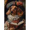 Interesting Gorgeous Dog Holding Book Reading Poster Aclassical Pet Artwork Prints Canvas Painting Wall Pictures Classroom Decor
