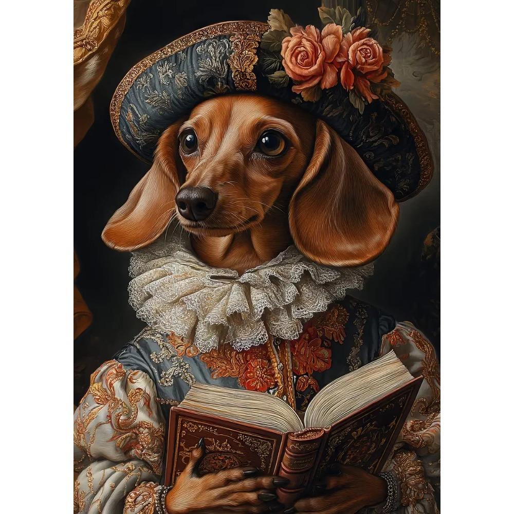 Interesting Gorgeous Dog Holding Book Reading Poster Aclassical Pet Artwork Prints Canvas Painting Wall Pictures Classroom Decor