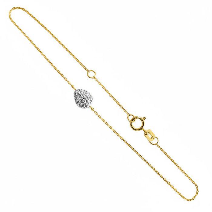 Yellow Gold Bracelet - Paved Zirconium Drop Motif - Woman