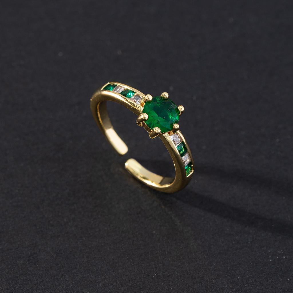 Vintage grandmother green gemstone ring zircon eye snake metal ring niche design temperament open ring