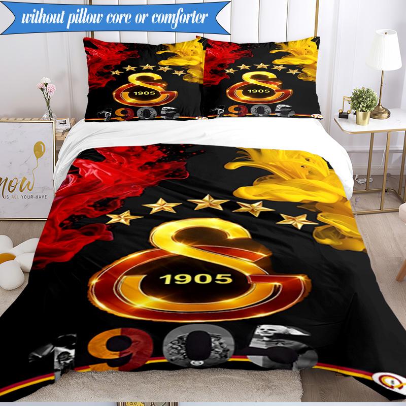 3PCS Galatasaray Football Club Crest Bedding Set 2D Printing (Includes 1 Duvet Cover + 2 Pillowcases Coreless), Bedroom decor,Fan gift