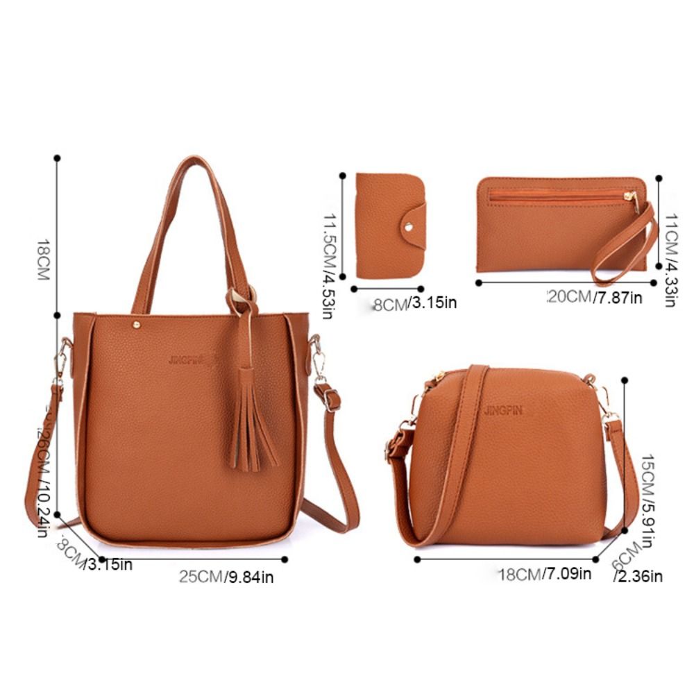 4pcs/set Tassel Women Crossbody Bag Large Capacity Handbag Fashion PU Leather Shoulder Bag  Travel