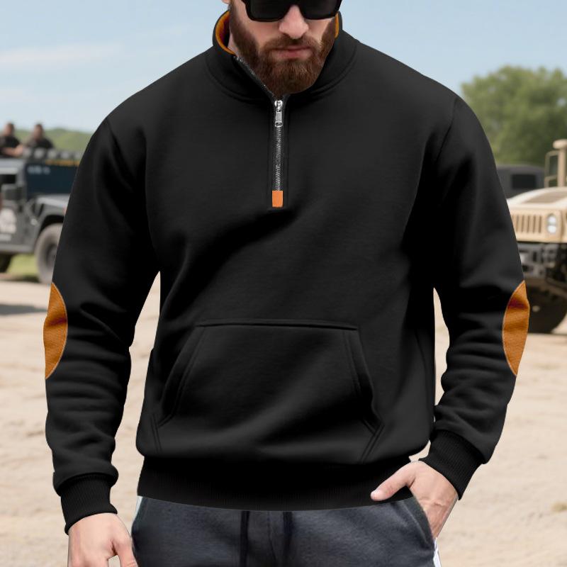 Spring Autumn New Men's Fleece Sweatshirt Stand-up Collar Half Zipper Pullover Long Sleeve Sweatshirt Corduroy Trend Men's Tops