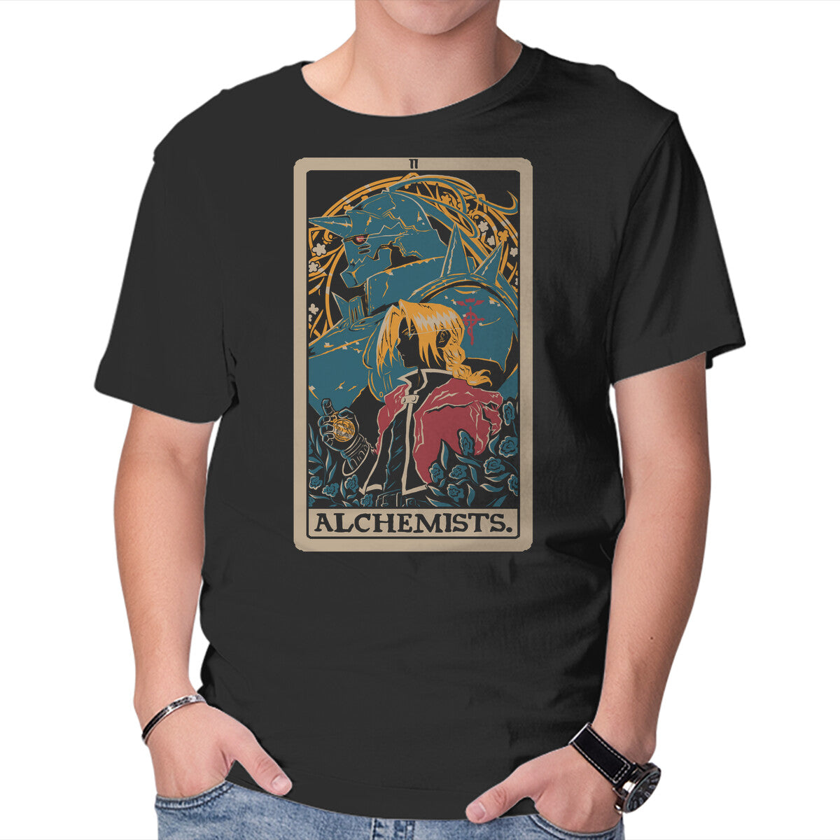 Unisex Crew Neck T-Shirt Alchemists Tarot Card Graphic Short Sleeve Casual Tee L