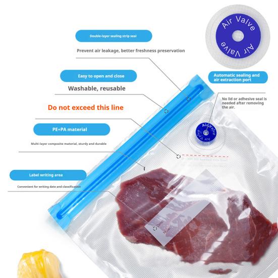 10Pcs Reusable Vacuum Seal Bags Food Grade BPA Free Leak Resistant Portable Easy To Use Vacuum Storage Bags