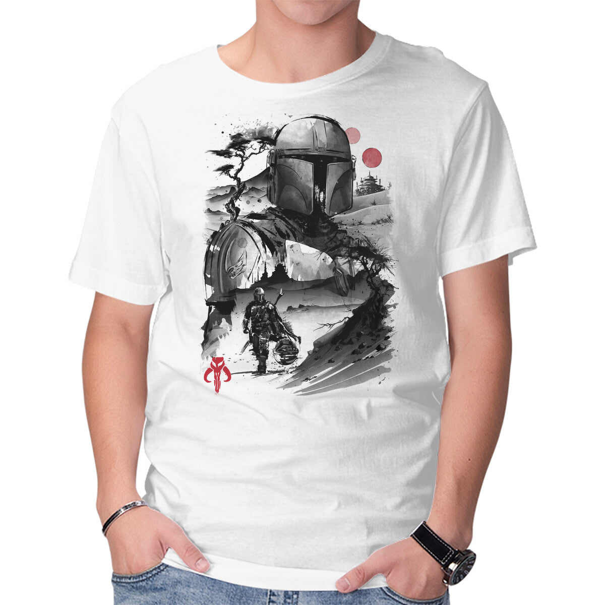 Unisex Crew Neck T-Shirt Bounty Hunter In The Desert Sumi-e Graphic Short Sleeve Casual Tee S