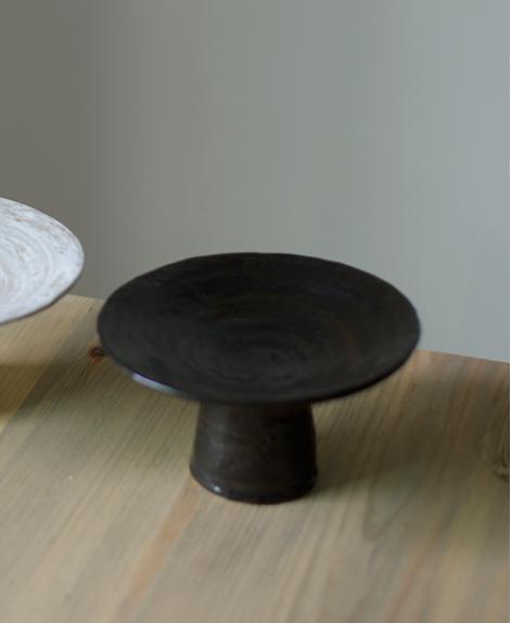 Piatto Rotondo in Gres Stoneware Retrò Vassoio per Frutta Piatto da Dessert Vassoio per Rinfreschi Piatto da Cena su Treppiede Alto Piatti in Ceramica Bianco e Nero