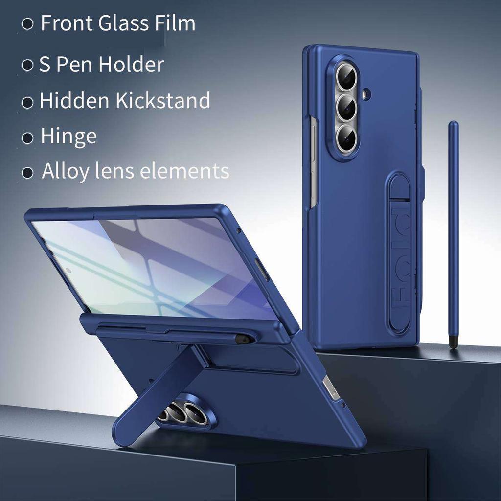 Case for Samsung Galaxy Galaxy Z Fold 7 6 5 4 3 with S Pen Holder & Stylus, Invisible Kickstand,Built In Screen Protector Cover Phone Bumpers