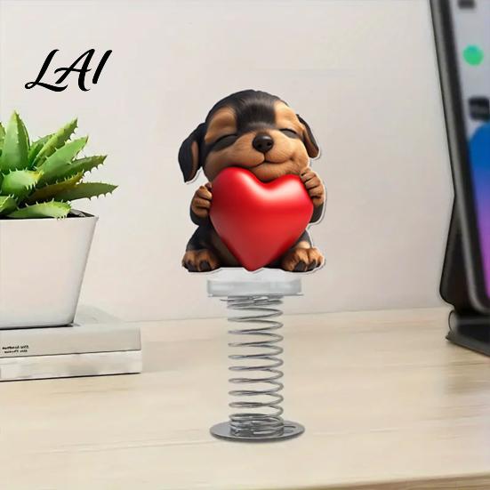 Acrylic Vehicle Interior Decorations Cute Cat/Dog/Elf Car Dashboard with Spring Swing Design Double-sided 2D Flat Playful Animal Toys Ornaments,