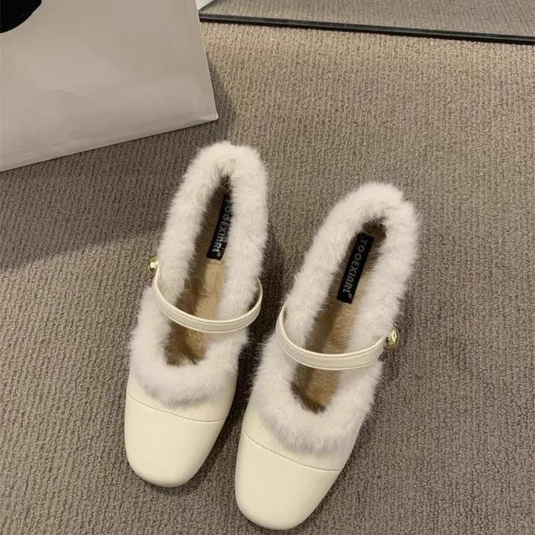 

Туфли Мэри Джейн с квадратным носком, женские, плюшевые, модные, неглубокие, женские, повседневные, мягкие, 2024, новые, женские, теплые, удобные, на толстой подошве 38