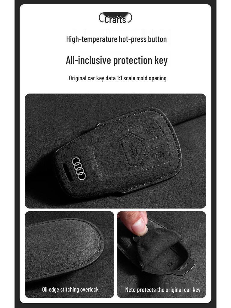 Mercedes Key Case with Alcantara, Compatible with E-Class, S-Class, C-Class, B-Class, GLC, GLB—Full Coverage Protection