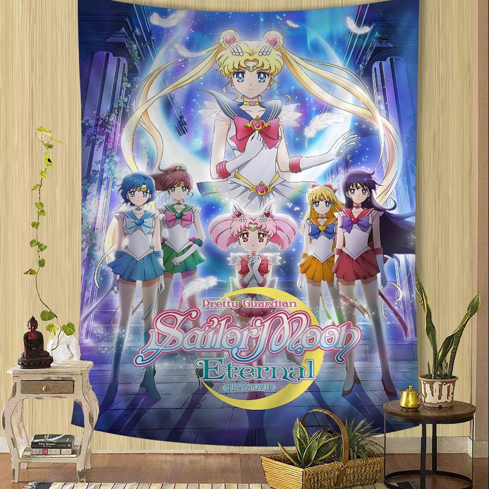 Anime SSailor Lovely MMoon Tapestry Art Printing Japanese Wall Tapestry Anime Wall Hanging Home Decor
