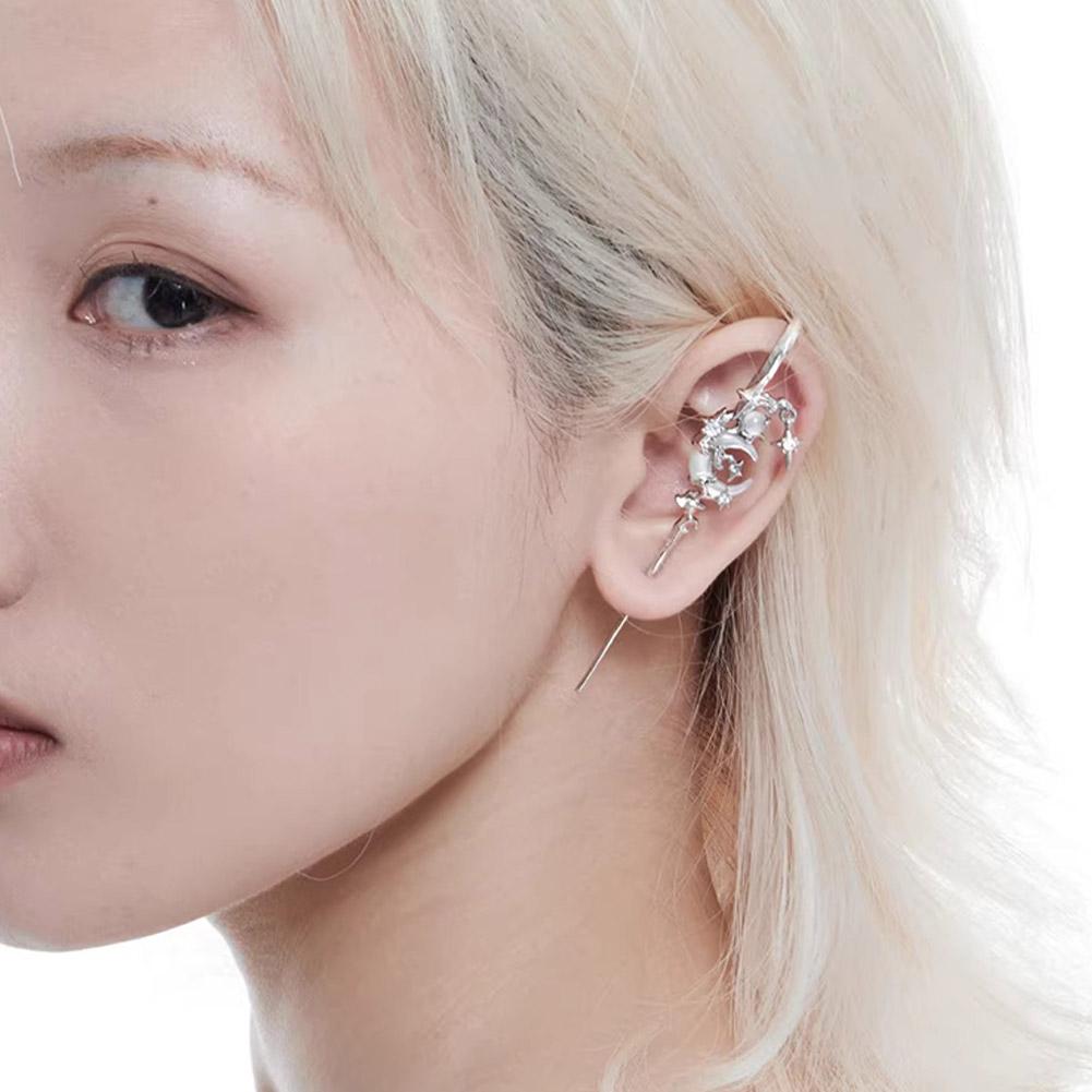 Sparkling Star and Moon Earring Fashionable Ear Needle Wrap Crawler Hook Earrings Jewelry for Fashionistas