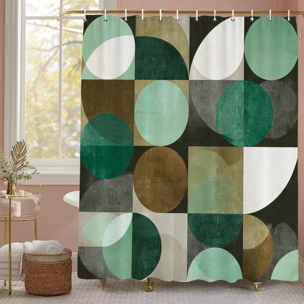 Modern Geometric Half Circle Graphic Shower Curtain, Bathroom Decorative Shower Curtain, Waterproof Shower Curtain With Hooks