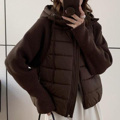 Fashion Female Short Coat Winter Jackets Hooded Knitted Sleeves Loose Thick Warm Women Parkas