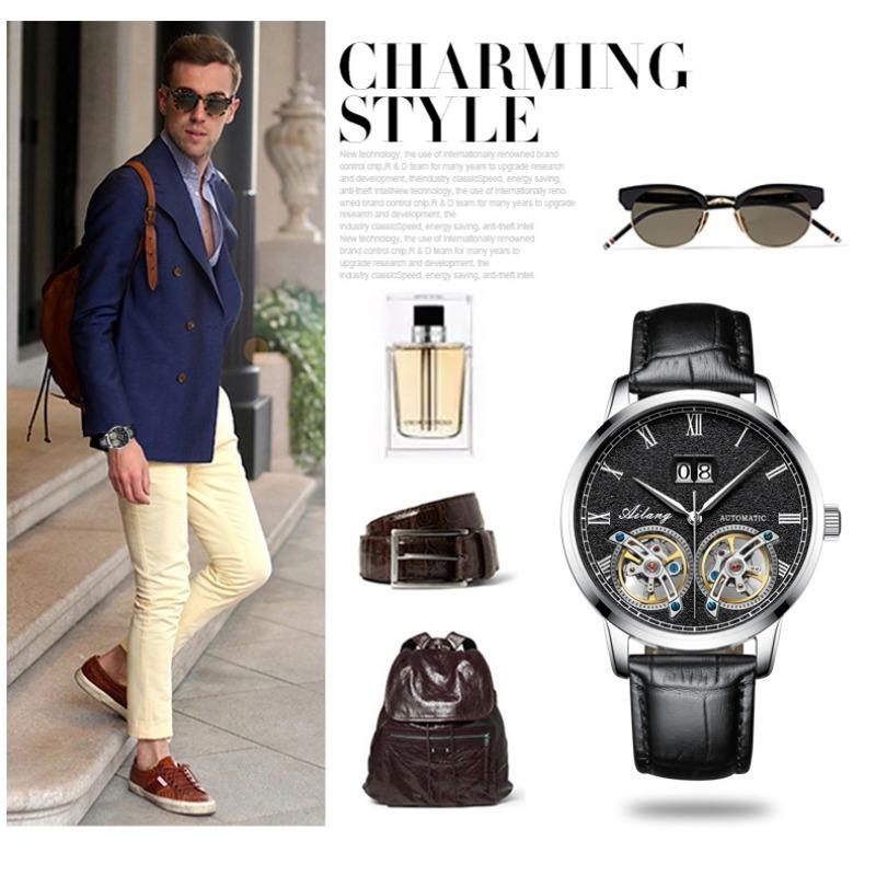 AILANG Herrenuhr, vollautomatische mechanische Uhr, doppeltes Schwungrad, wasserdicht, Kalendergürtel, Herrenuhr