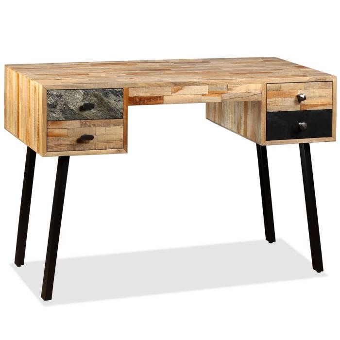 Bureau Teck de récupération massif - VIDAXL - Vintage - Marron - 110 x 50 x 76 cm